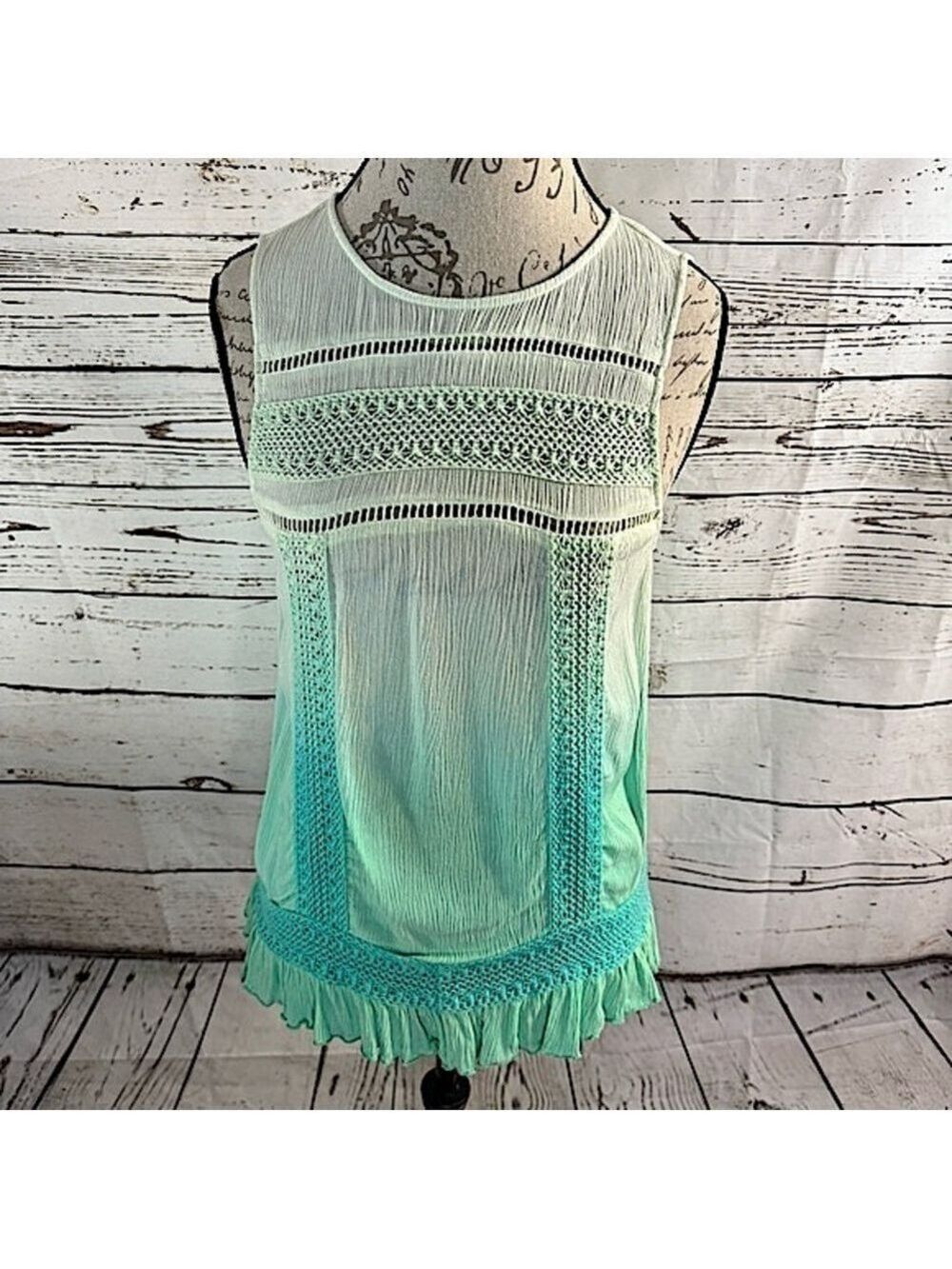 Green Dragon Ombré Tank Top with Lace Detail Green Small
